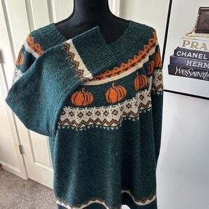 Maurices Teal and Orange Pumpkin Sweater